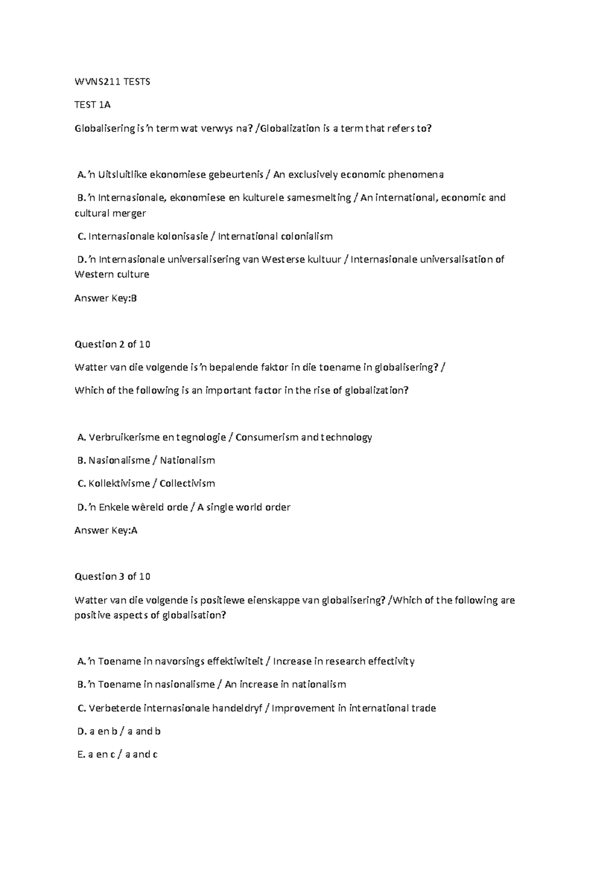 WVNS211 Globalization and Worldview Test Questions and Answers - Studocu