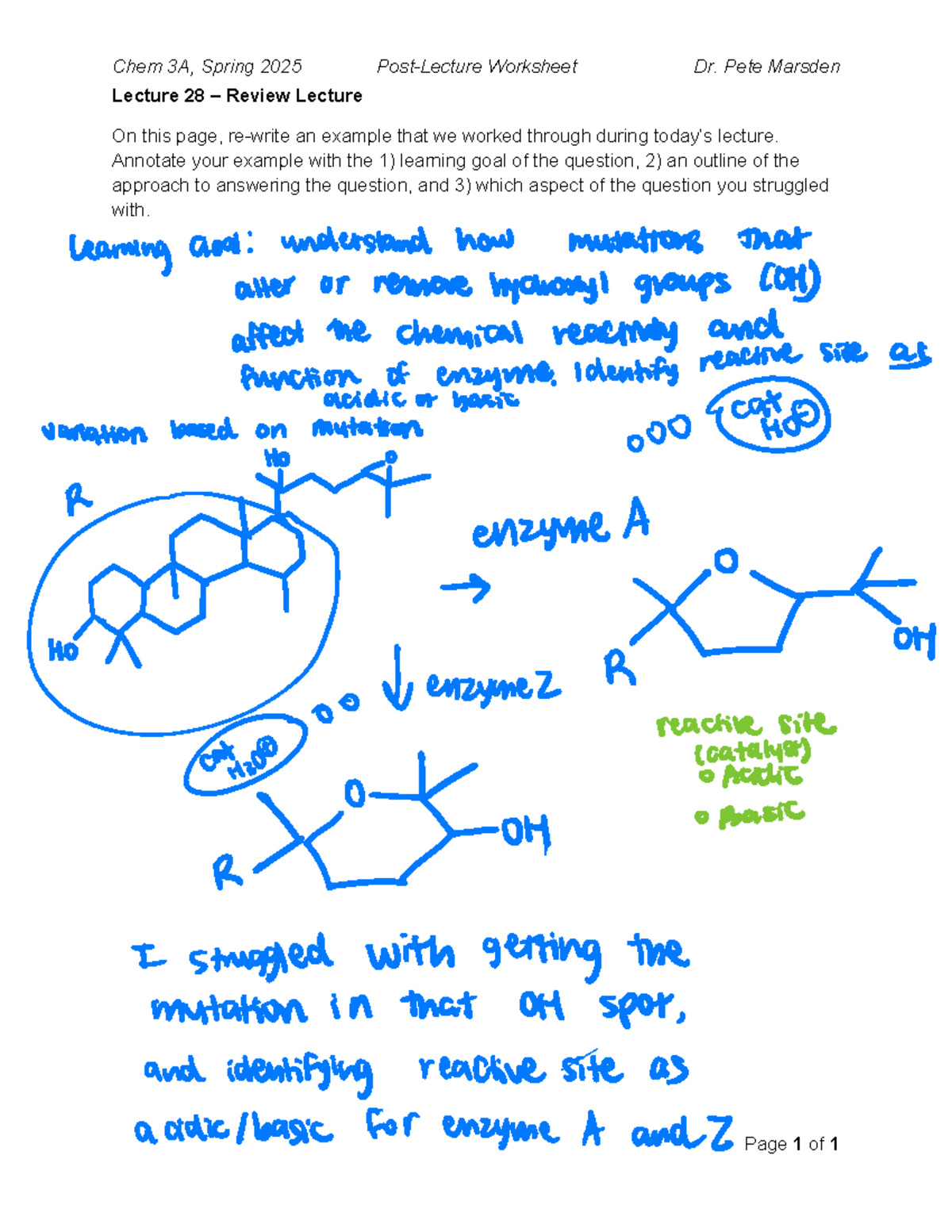 Chem 3A, Spring 2025 Lecture 28 Review Worksheet - Studocu