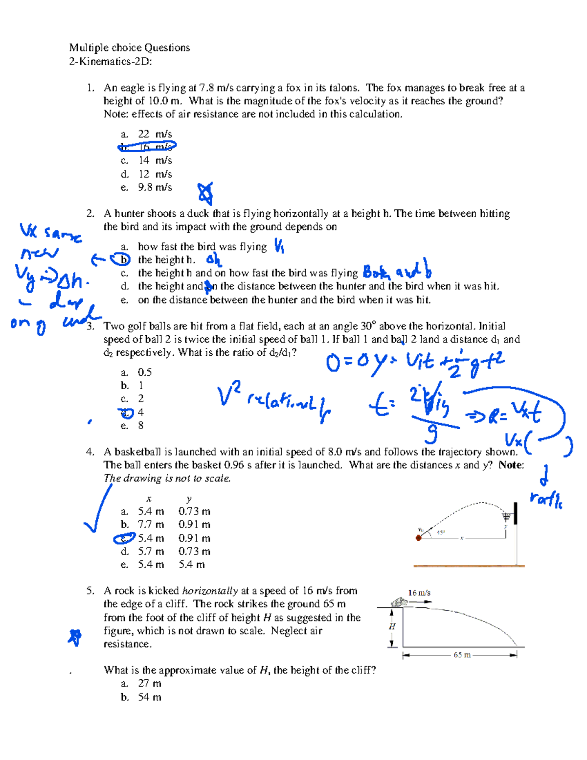 Kinematics MCQs 2D - Fall 15 Exam Review - Studocu