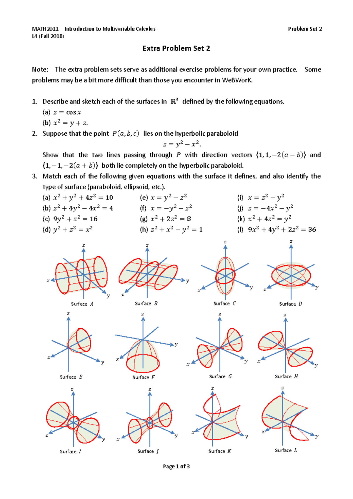 MATH2011 Problem Set 2: Vector-Valued Functions Practice Problems - Studocu