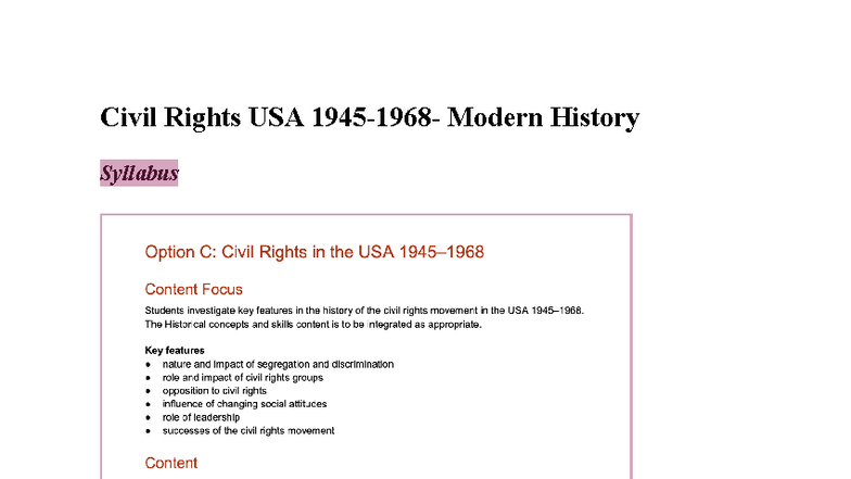 Civil Rights USA 1945-1968: Key Events and Milestones - Studocu