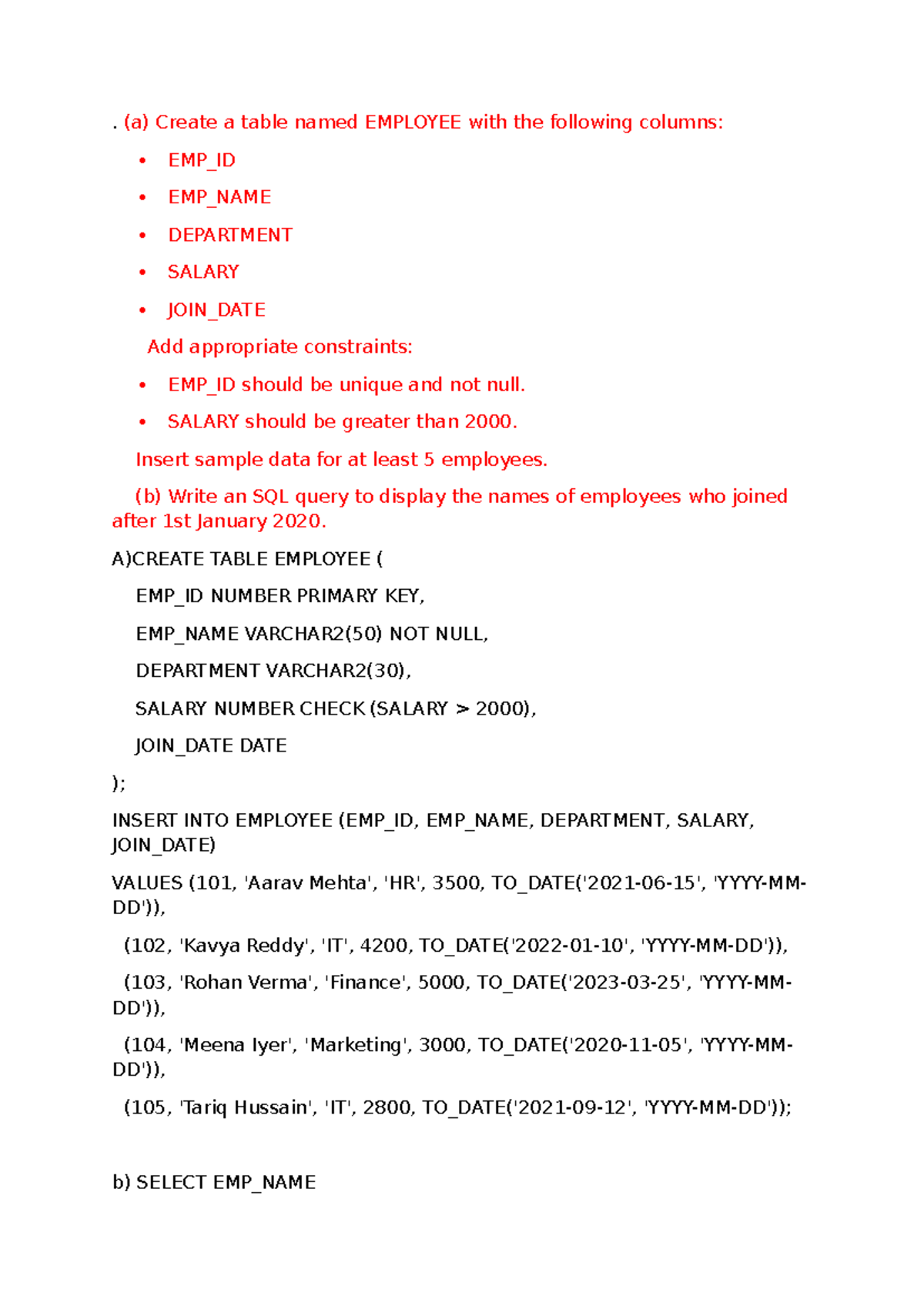 DBMS Practice Lab Experiments: SQL Queries & Procedures (CS101) - Studocu