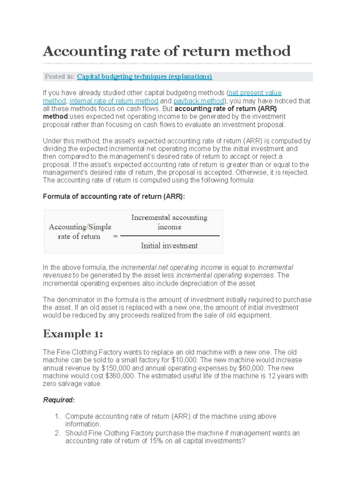 125045 Accounting RATE OF Return-SEM-VI - Accounting rate of return ...