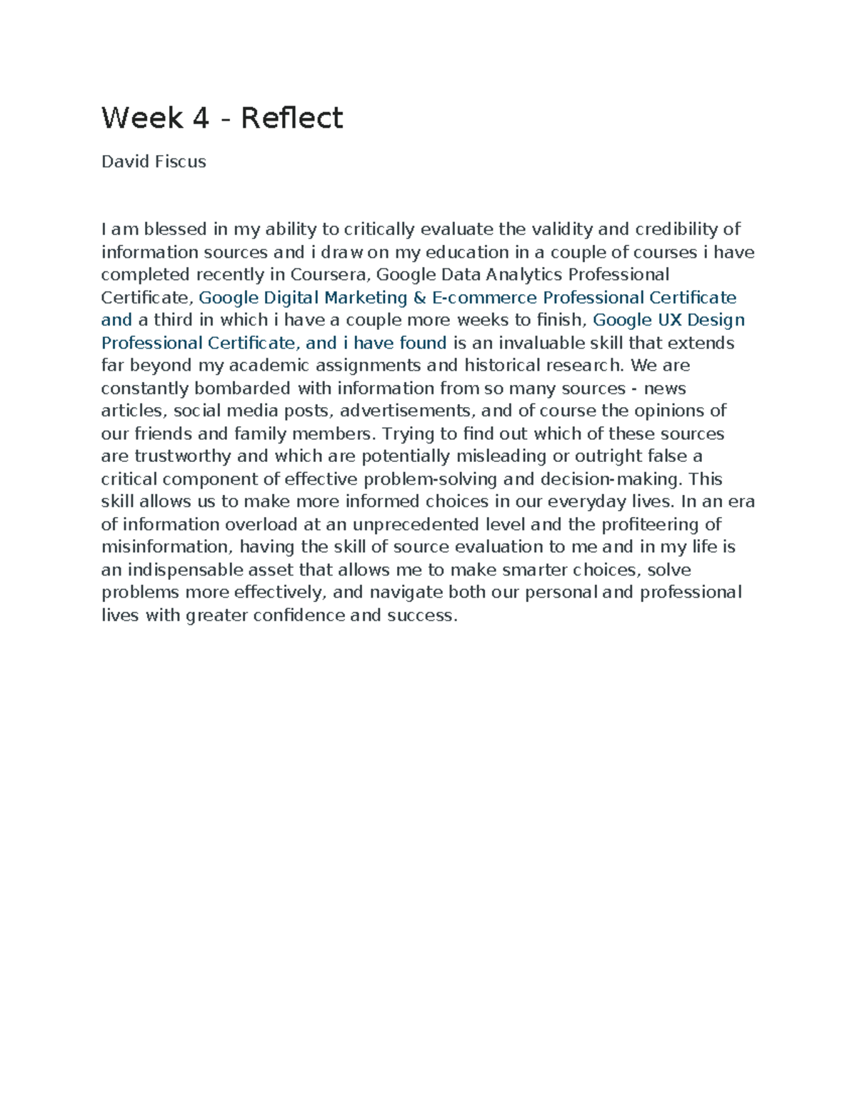 Week 4 Reflection - Evaluating Information Sources - Studocu