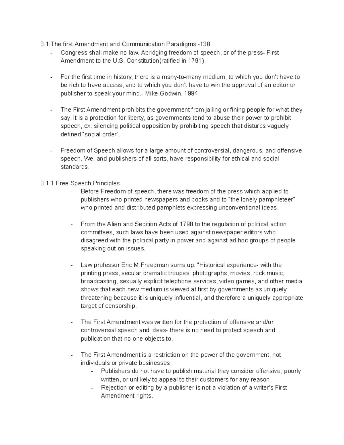 Reading Notes for 301: The First Amendment & Communication Paradigms ...