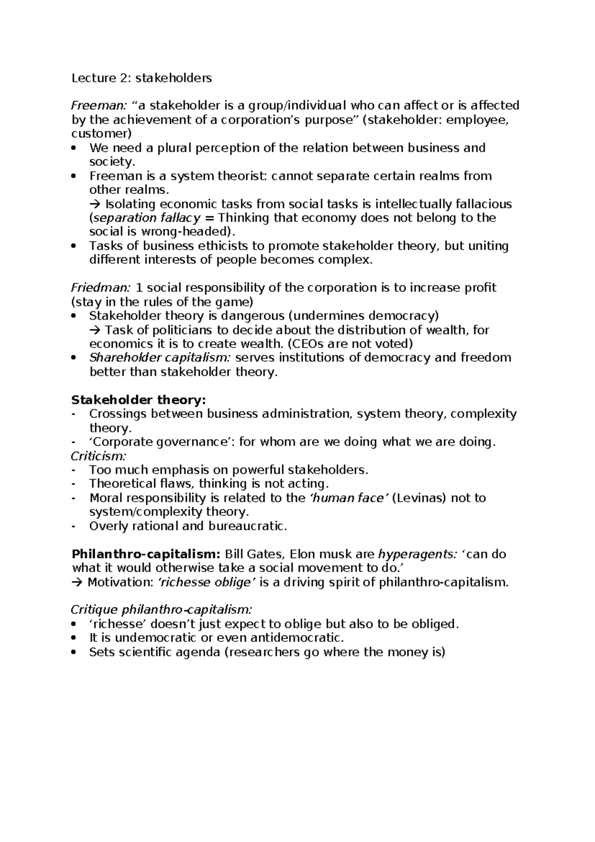 BUS 101: Lecture Notes on Business Ethics and Stakeholder Theory ...
