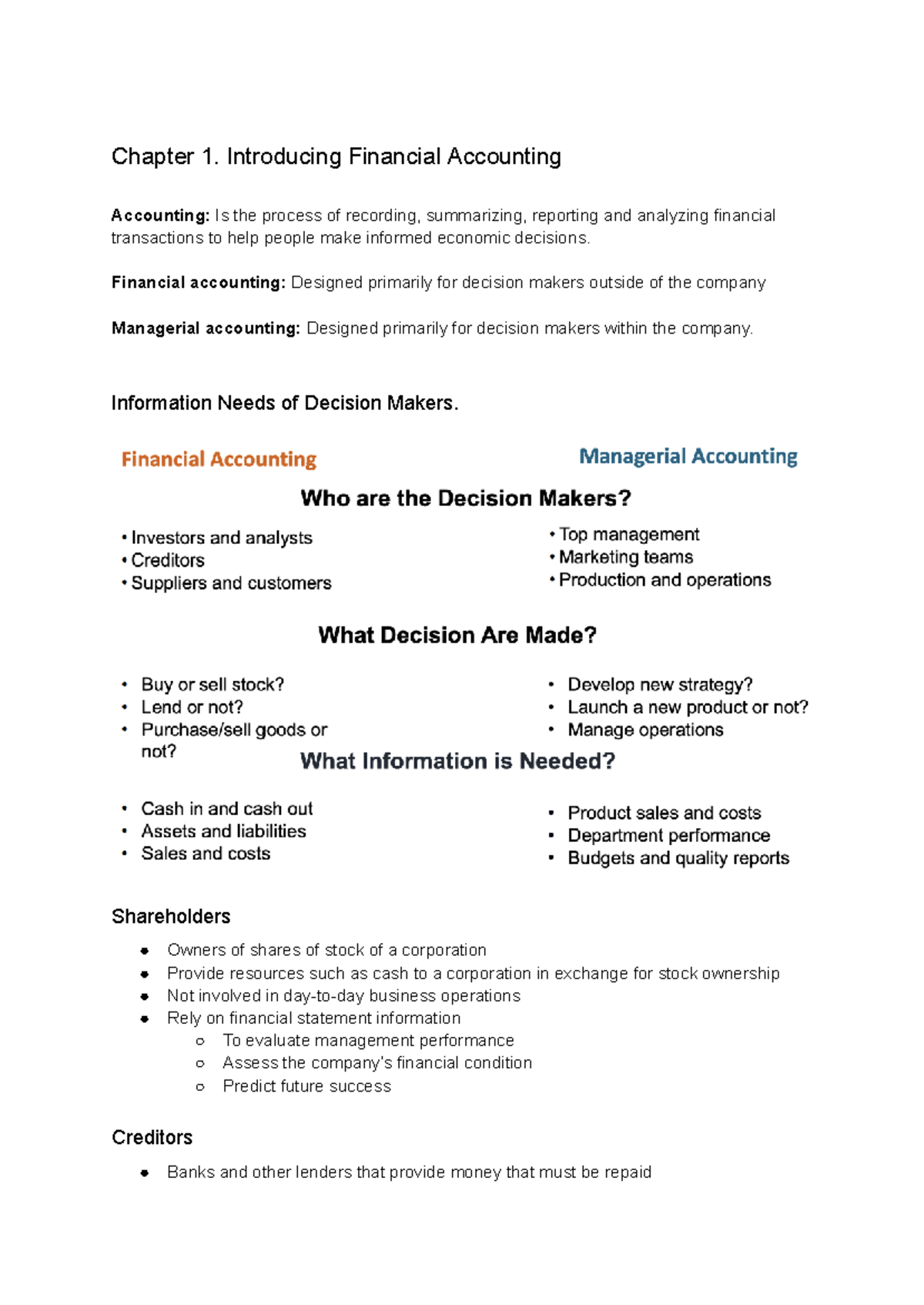 Chapter 1-5: Financial Reporting Notes for ACC 101 - Studocu