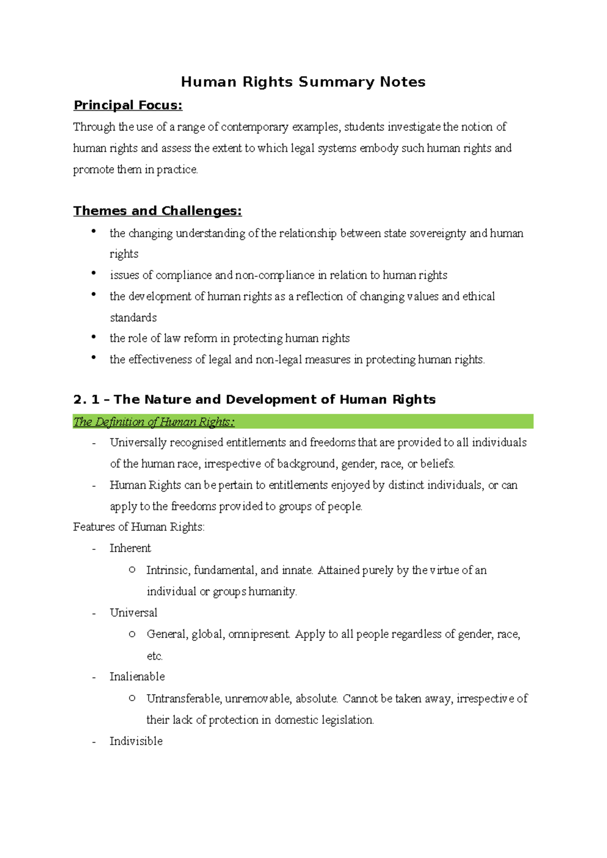HSC 2023 Human Rights Summary Notes: Key Concepts & Developments - Studocu