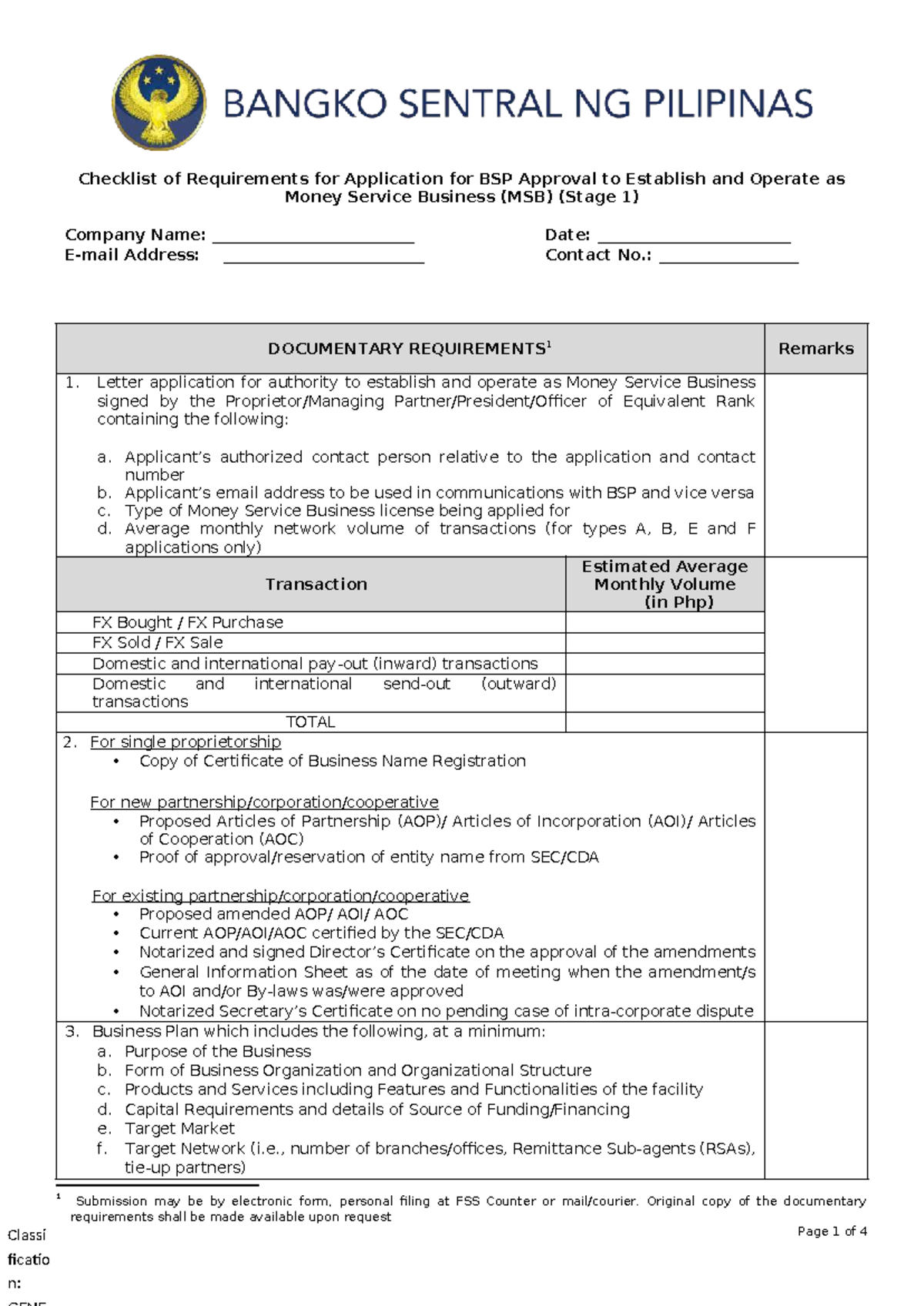 Annex G: Checklist of Requirements for BSP MSB Approval (Stage 1) - Studocu
