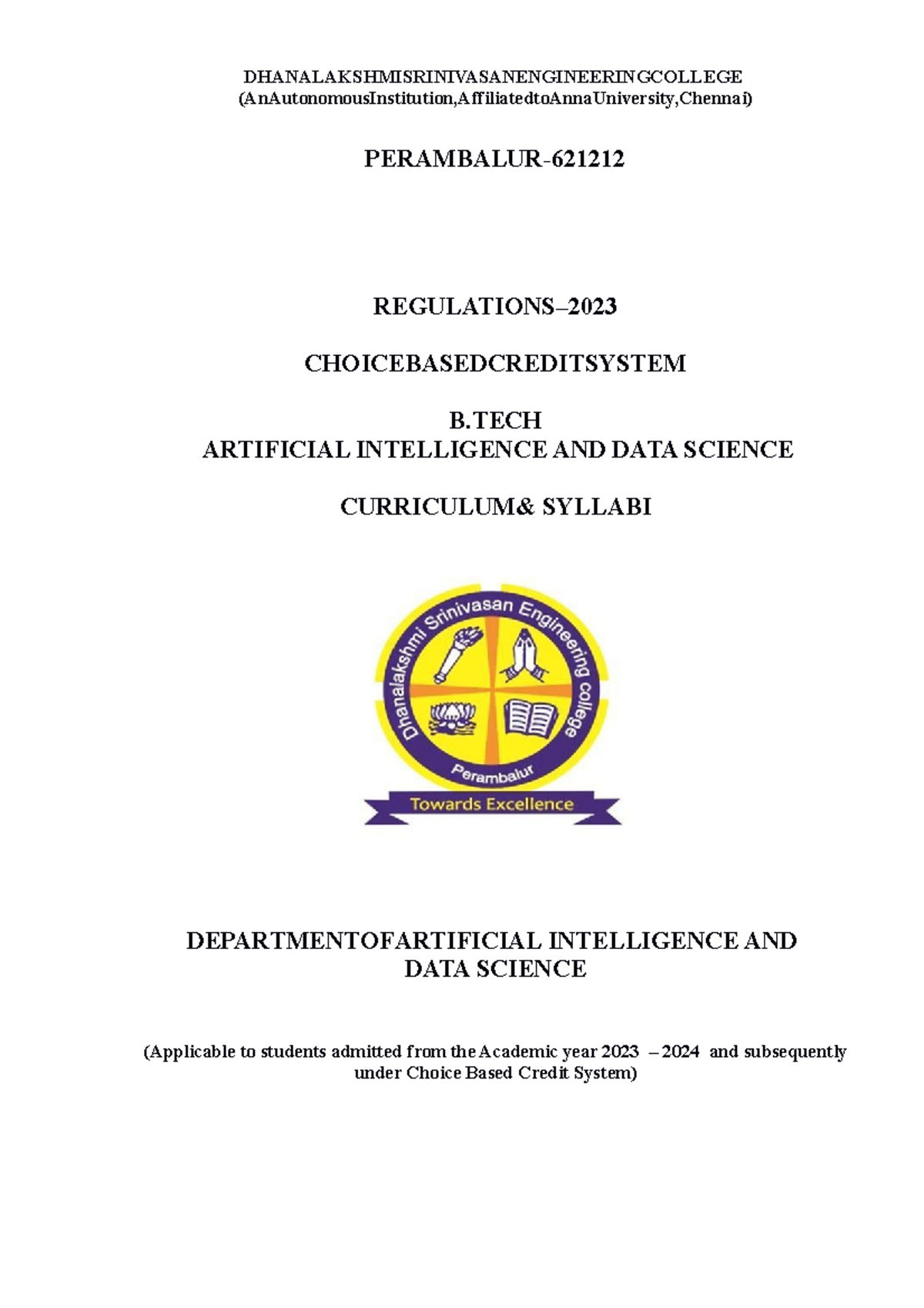 B.Tech Syllabus for AI & Data Science (U23AIT) - 2023-2024 - Studocu