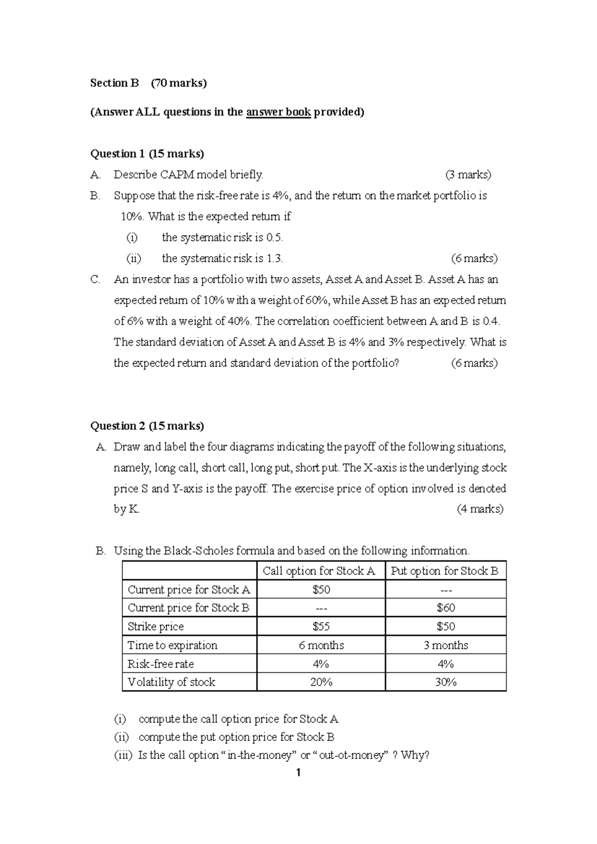 2025 FIN 301 Final Exam Question Paper - Section B Only - Studocu