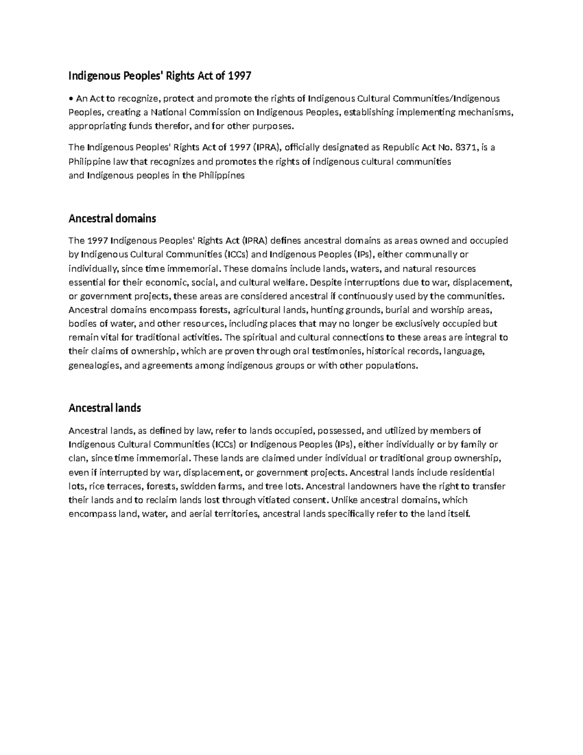 Indigenous Rights Act of 1997 (IPRA): Comprehensive Overview and ...
