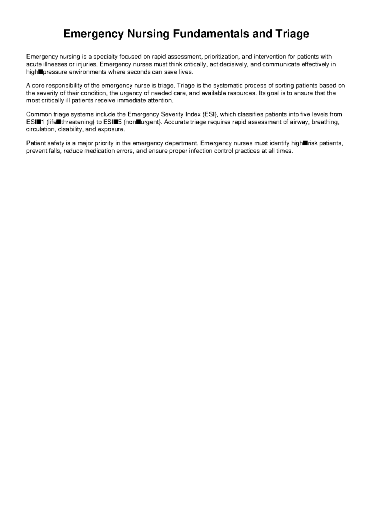Emergency Nursing 101: Triage Fundamentals and Patient Care - Studocu