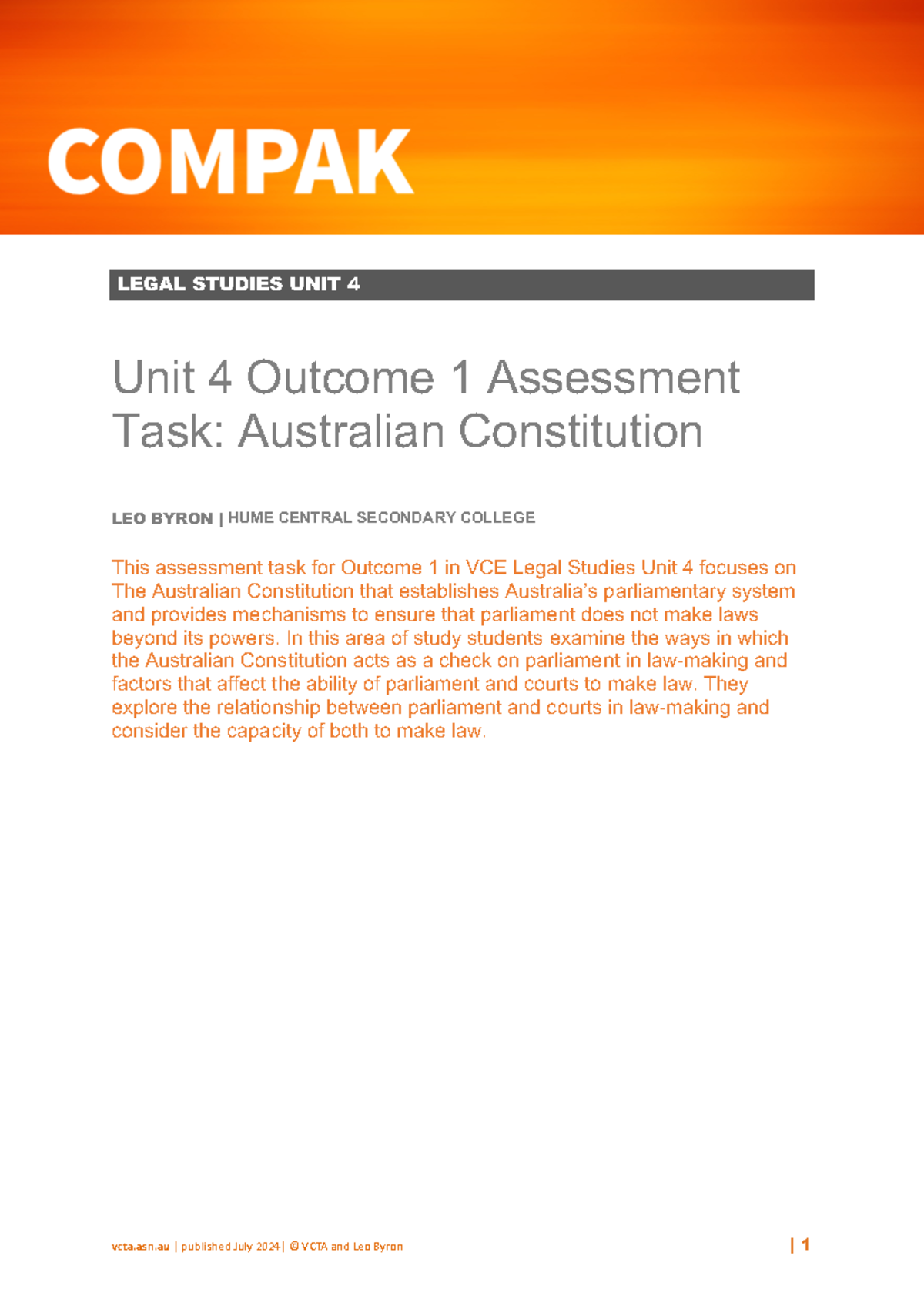 VCE Legal Studies Unit 4: Australian Constitution Assessment Task - Studocu