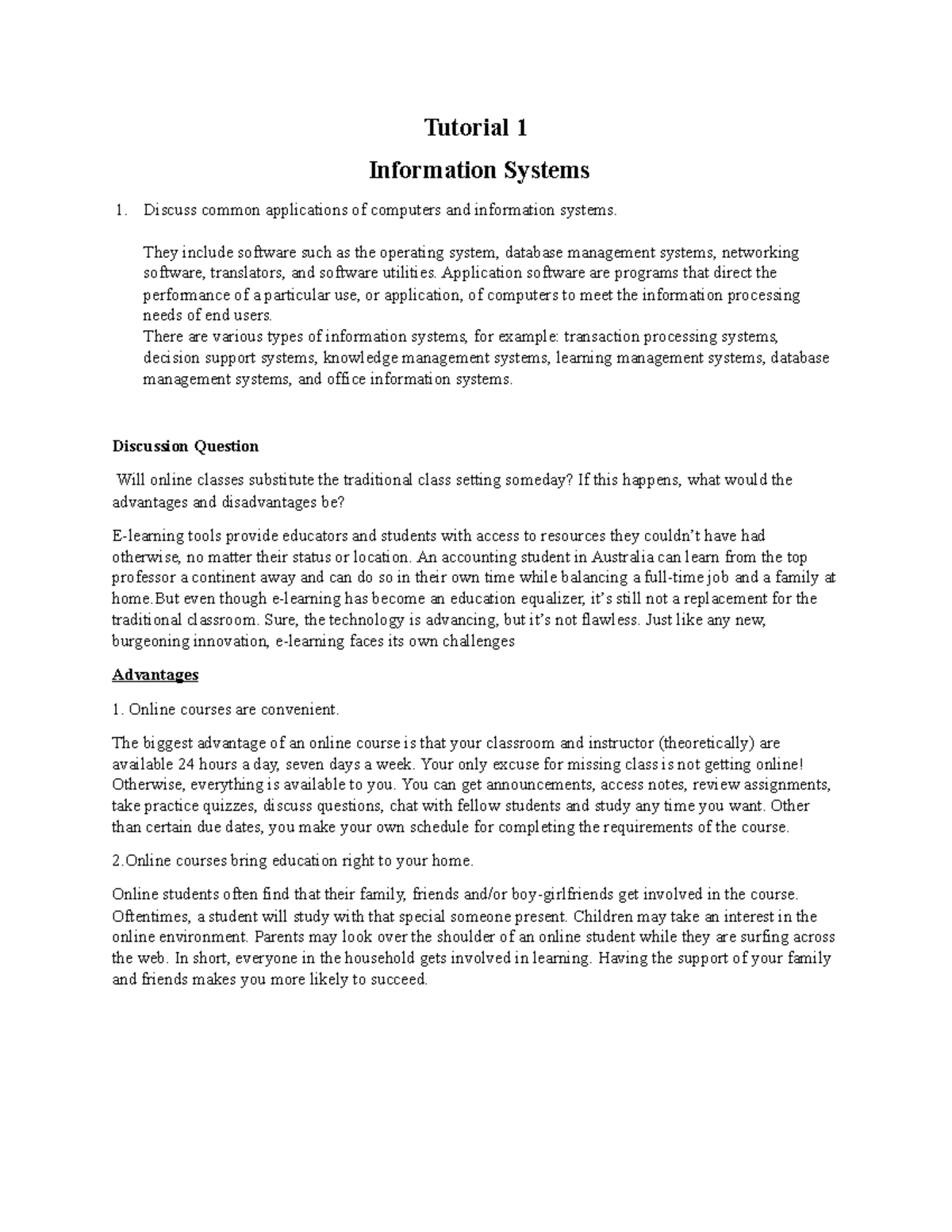 Information Systems - Week 1 Tutorial - Tutorial 1 Information Systems ...