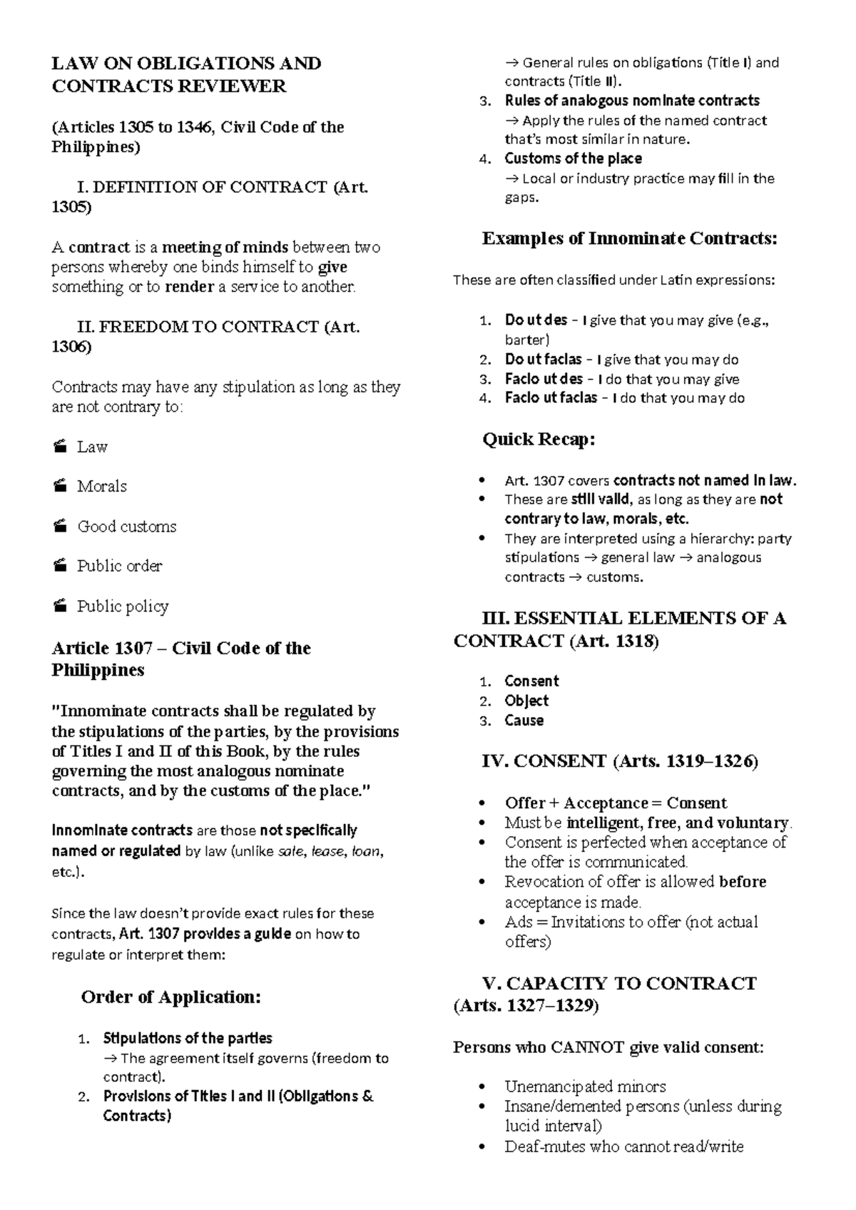 LAW ON Obligations AND Contracts Reviewer - LAW ON OBLIGATIONS AND ...