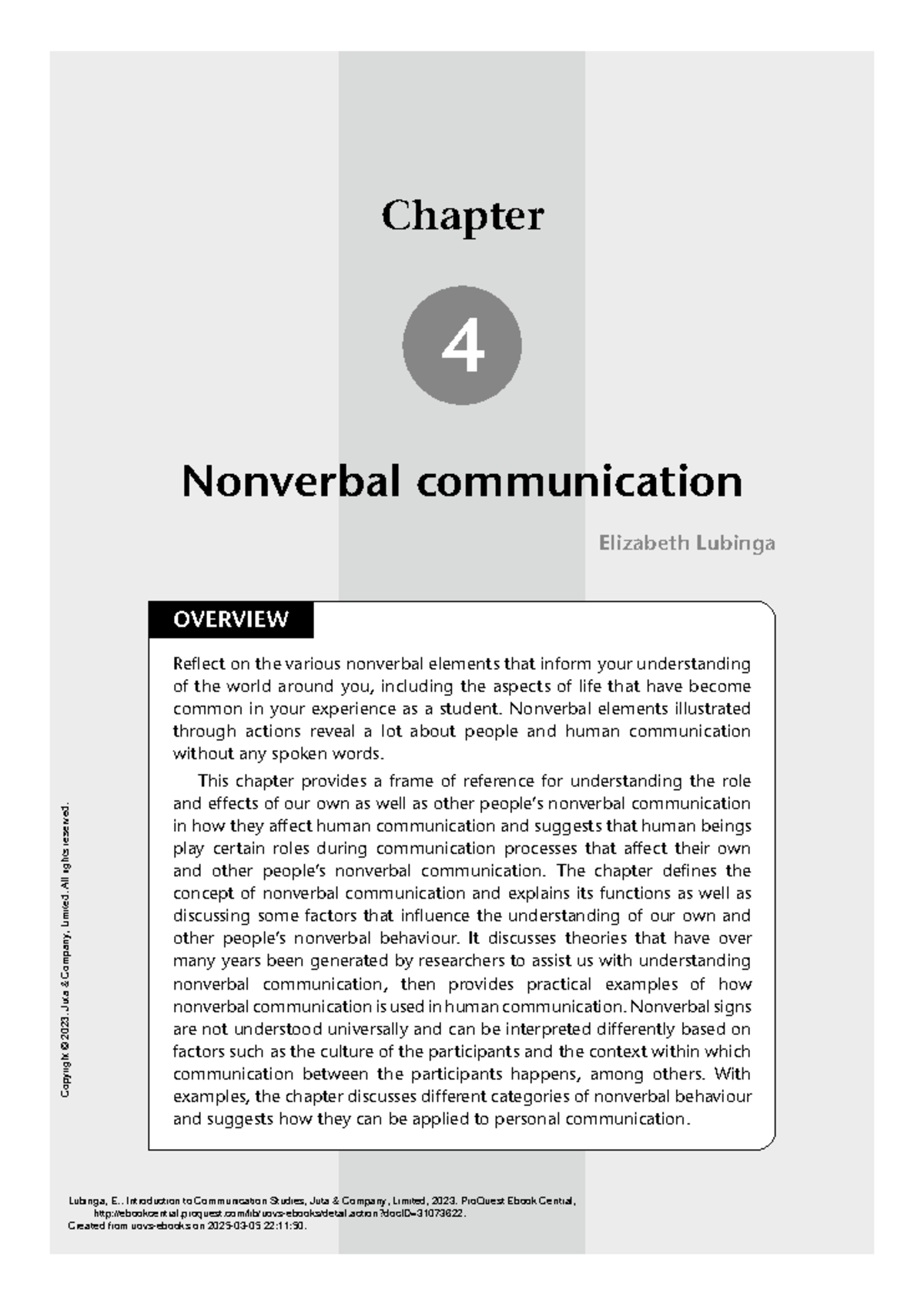 Introduction to Communication Studies: Chapter 4 - Nonverbal ...