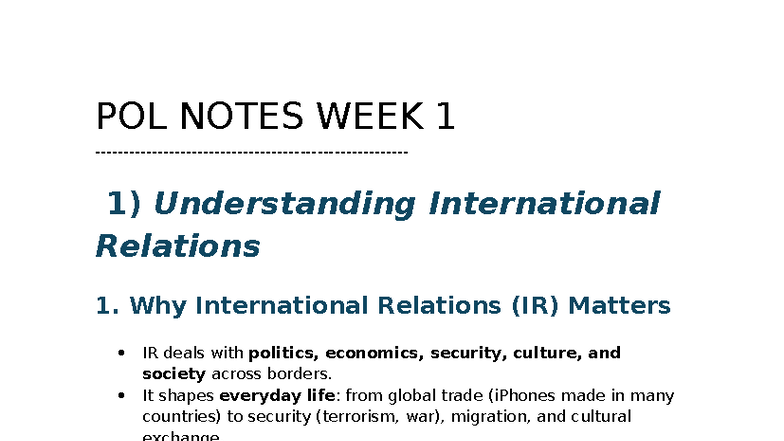 POL 2 SEMESTER NOTES: Understanding International Relations Concepts ...