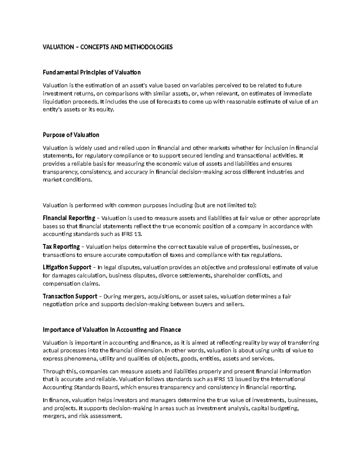 VALUATION CONCEPTS AND METHODOLOGIES: Fundamentals of Valuation - Studocu