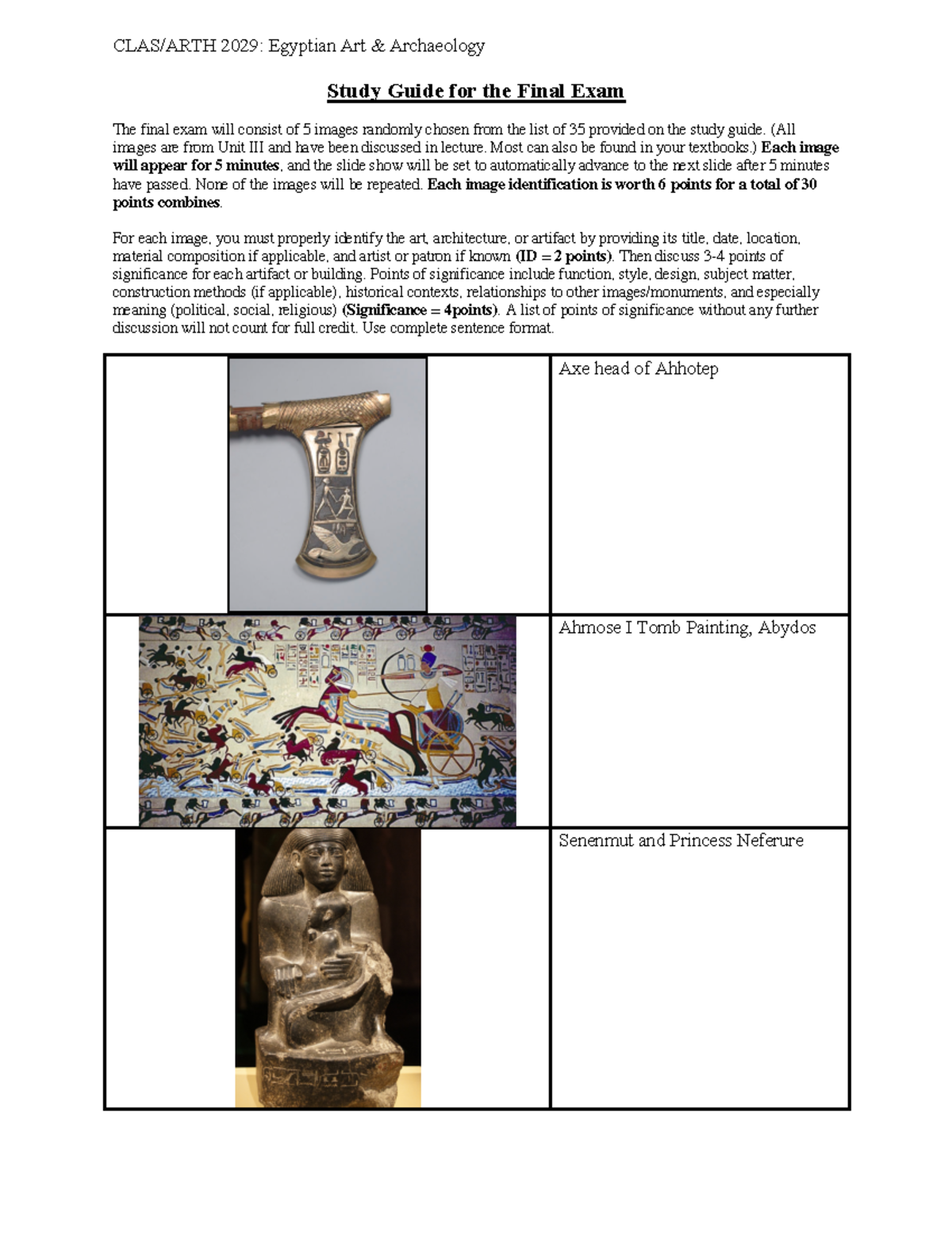 Final Exam Slide ID Study Guide - CLAS/ARTH 2029: Egyptian Art ...