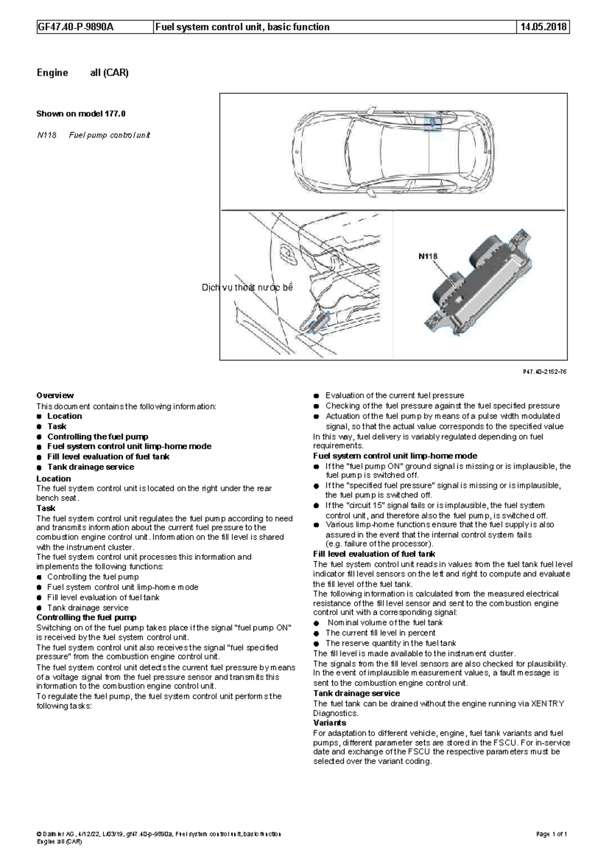 Fuel system control unit basic function - Engine all (CAR) Shown on ...