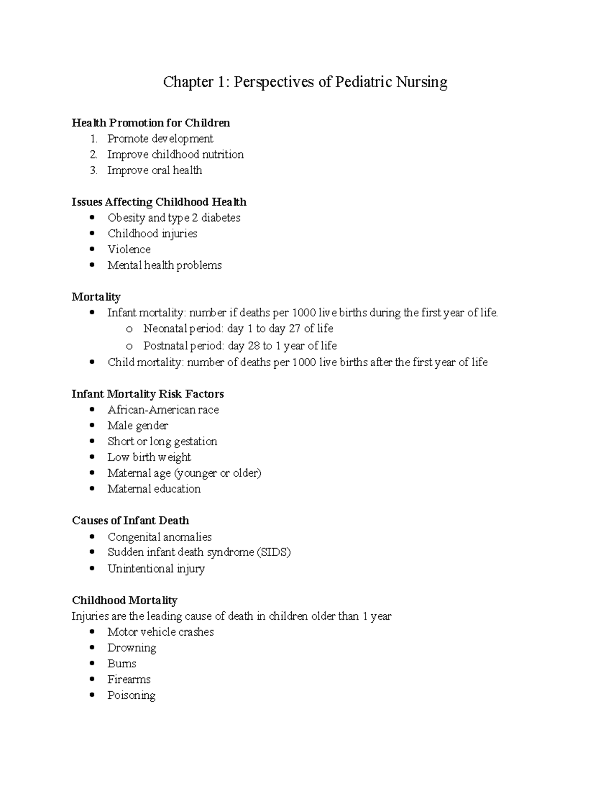 Pediatric Nursing Chapter 1: Health Perspectives & Issues - Studocu
