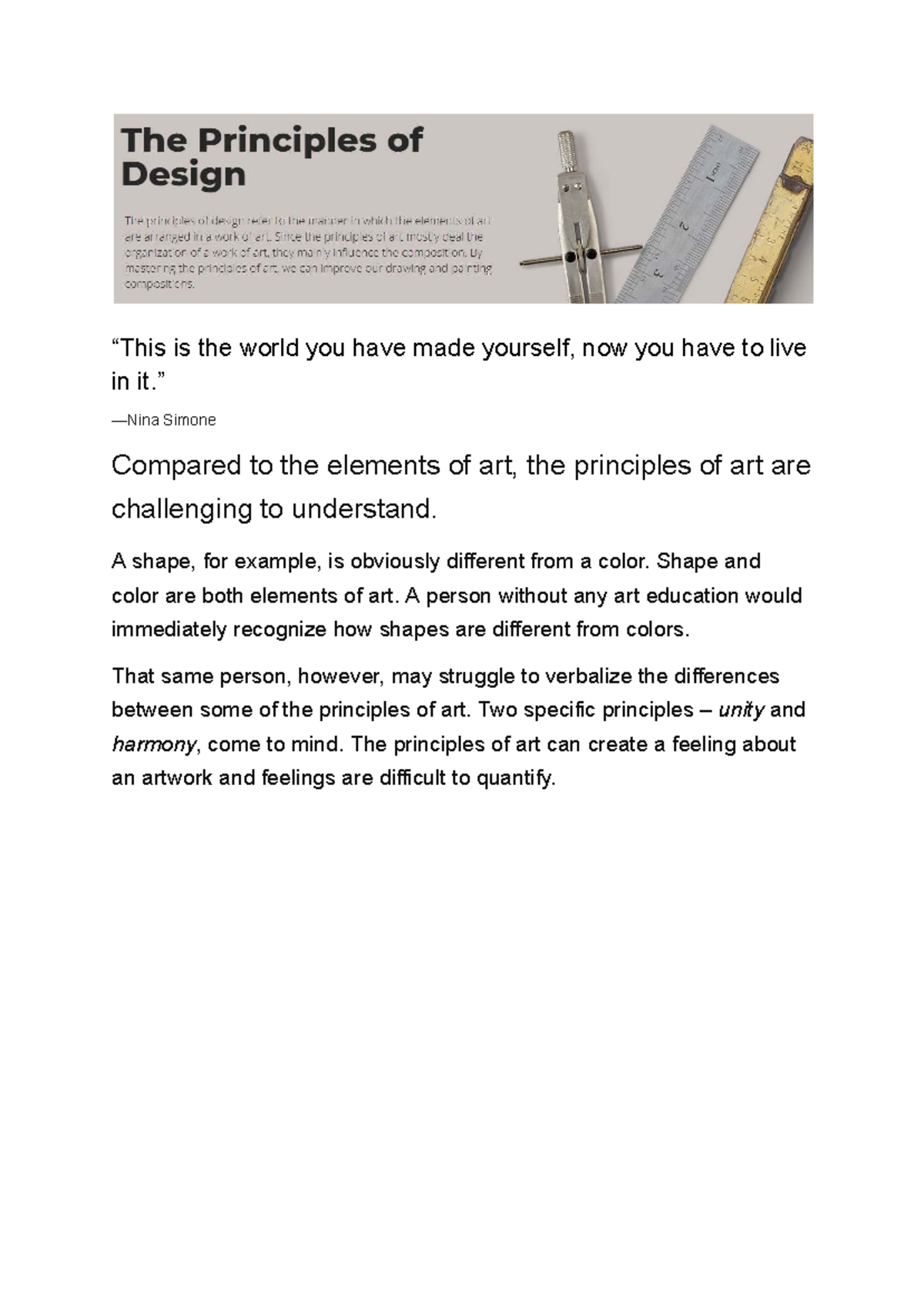 Principles of Art - Lecture Notes (ART 101) - Studocu