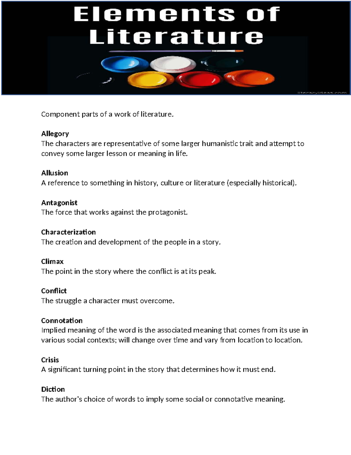 BSE ENGLISH: Component Parts of Literature - Key Terms & Concepts - Studocu