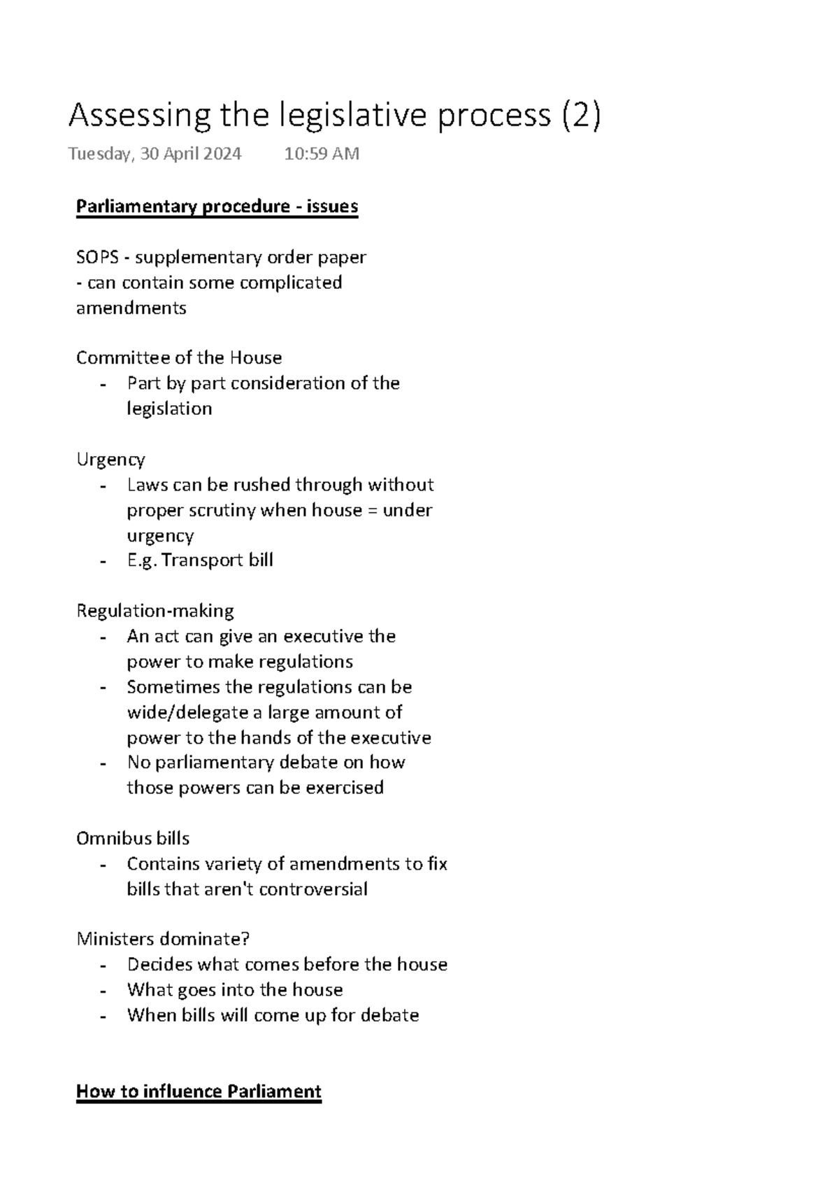 Legislative Process Overview: Key Issues and Parliamentary Procedures ...