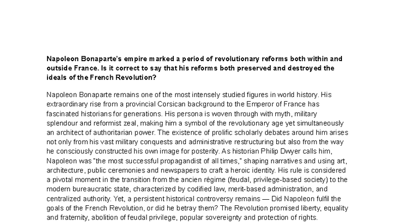 Napoleon's Reforms: Preserving and Destroying Revolutionary Ideals in ...