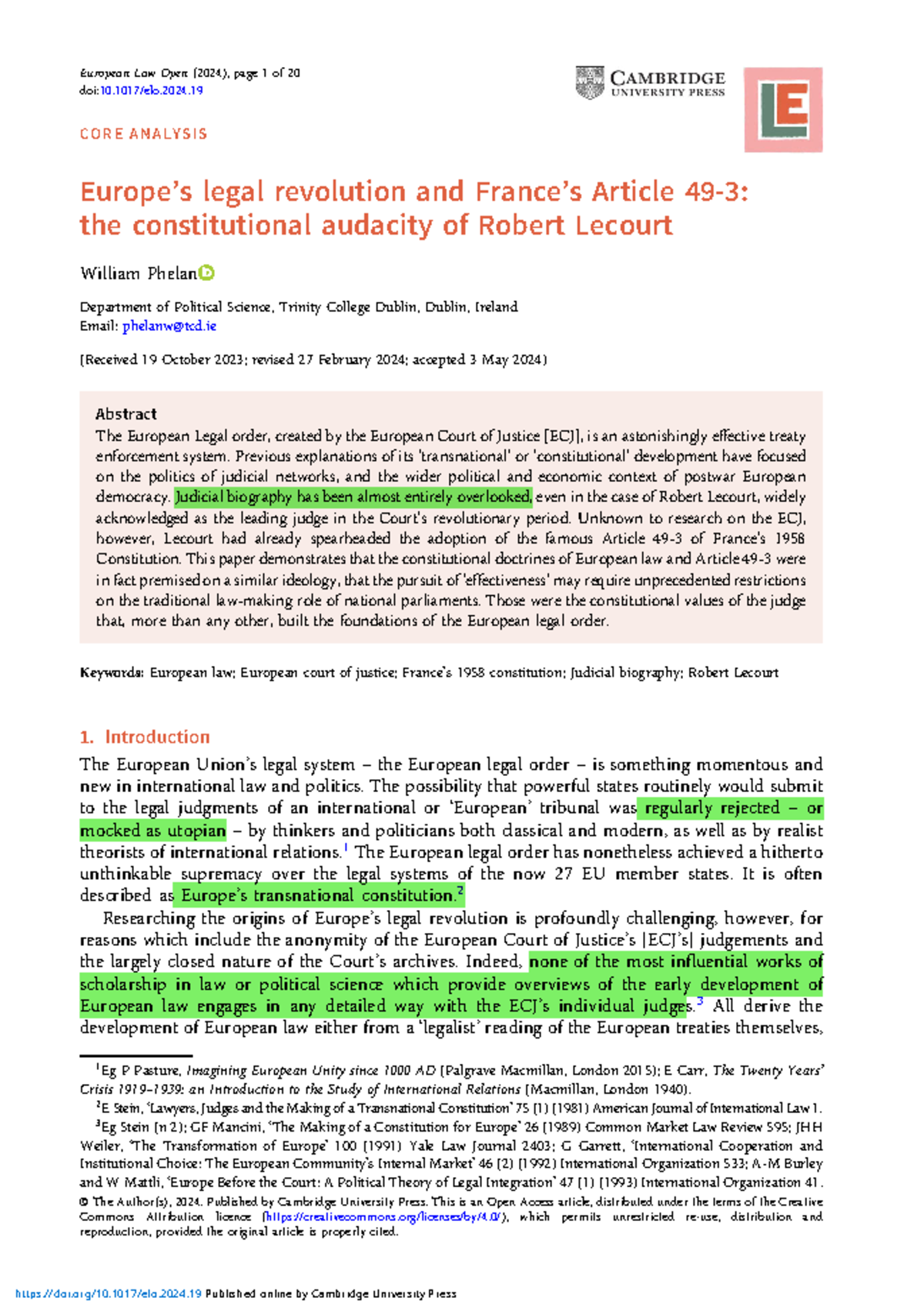 Revolutionizing EU Law: Robert Lecourt's Impact on Article 49-3 - Studocu