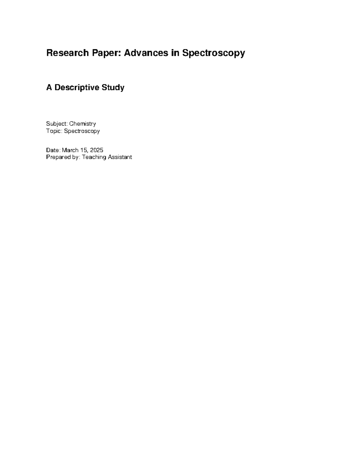 Chemistry 101: Research Paper on Advances in Spectroscopy - Studocu