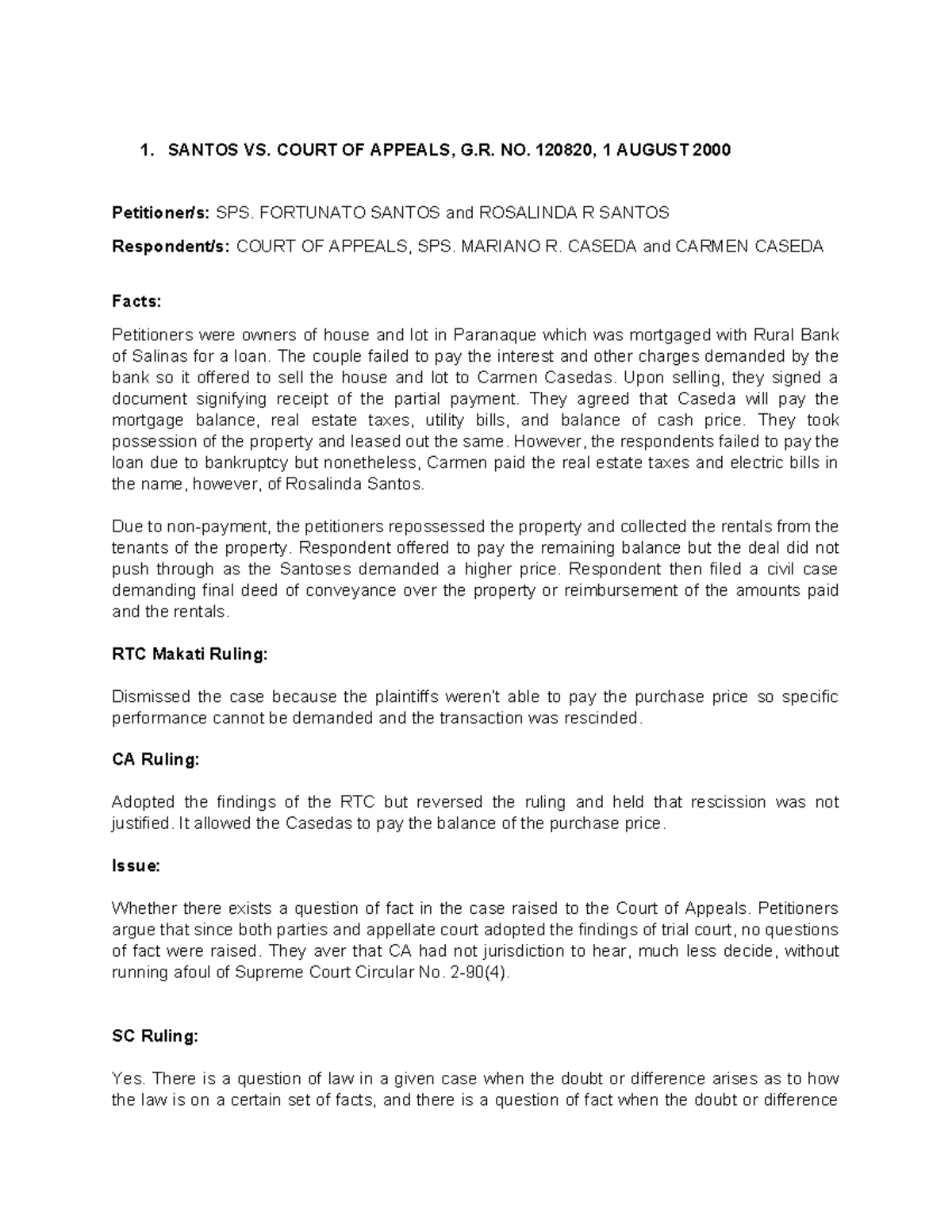 Santos vs. Court of Appeals: Case Summary for Juris Doctor Program ...