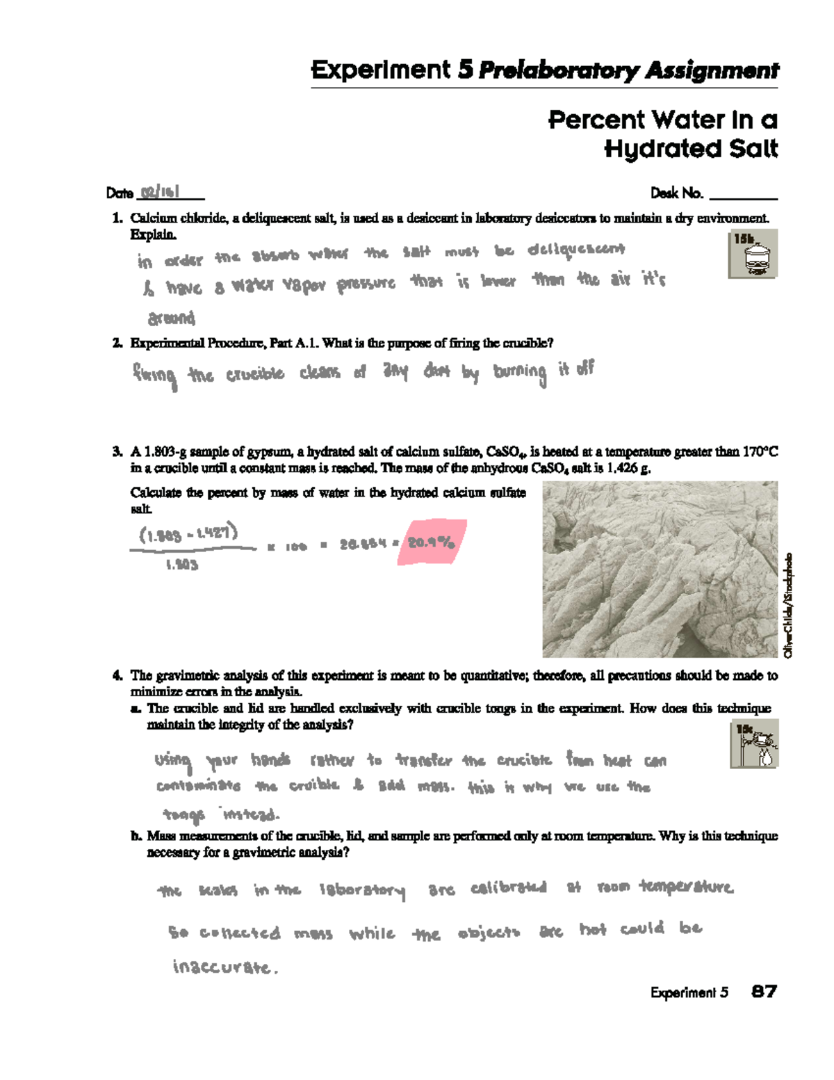 Experiment 5: Analyzing Percent Water in Hydrated Salt (CHEM 1.803 ...