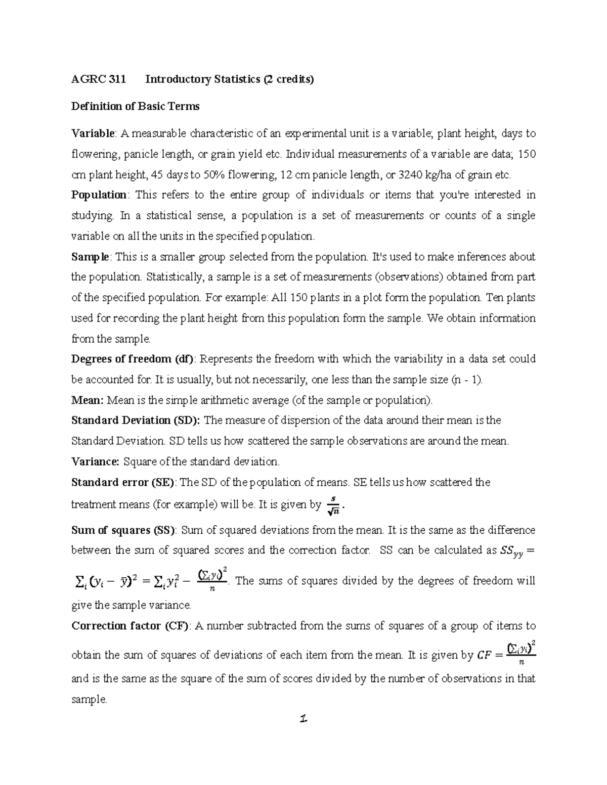 AGRC 311 (2025) 1 - Covers the inferential part of AGRC 311. - AGRC 311 ...