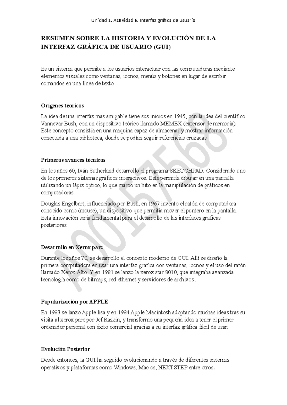 Unidad 1: Resumen sobre la Historia y Evolución de la GUI - Studocu
