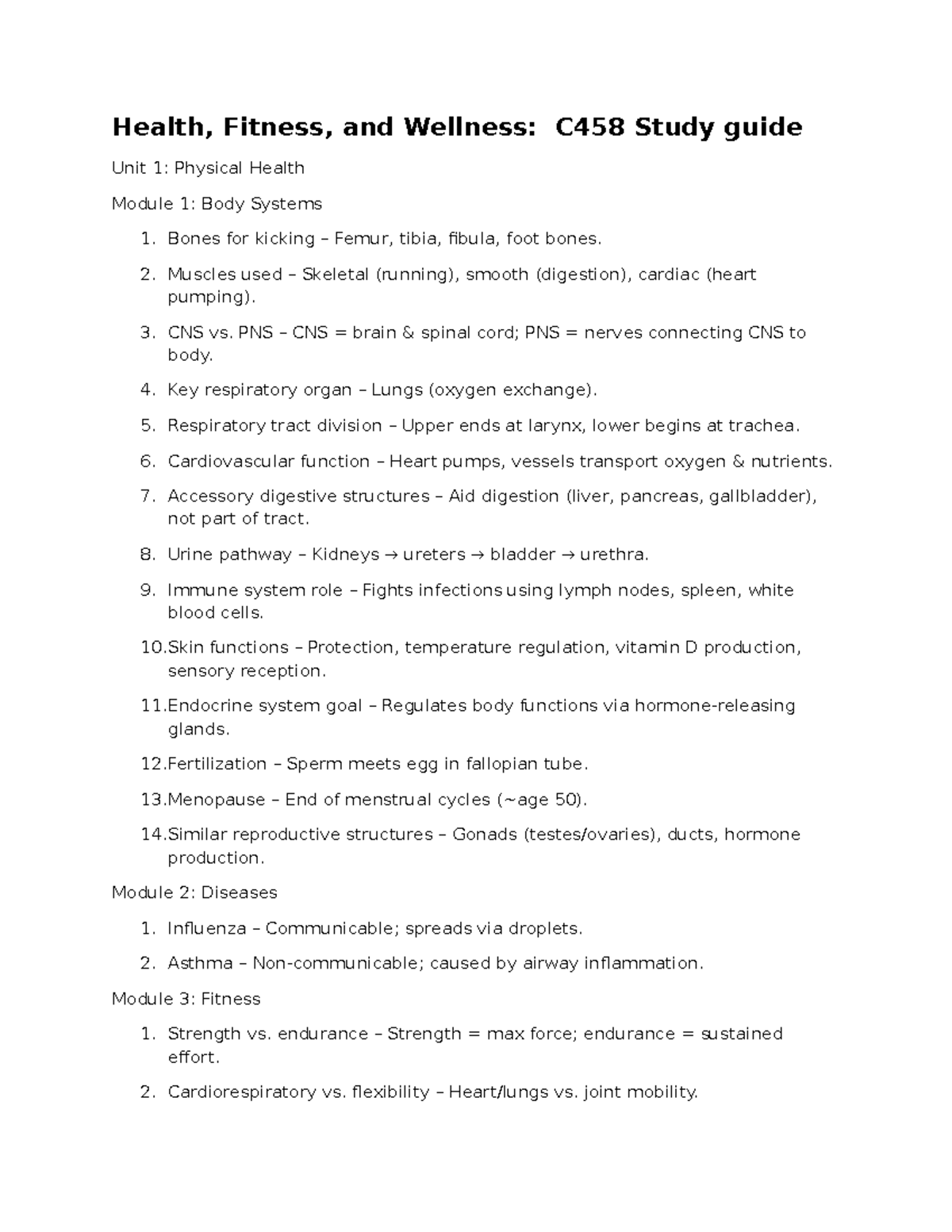 C458 Health, Fitness, and Wellness Study Guide: Units 1-4 Overview ...