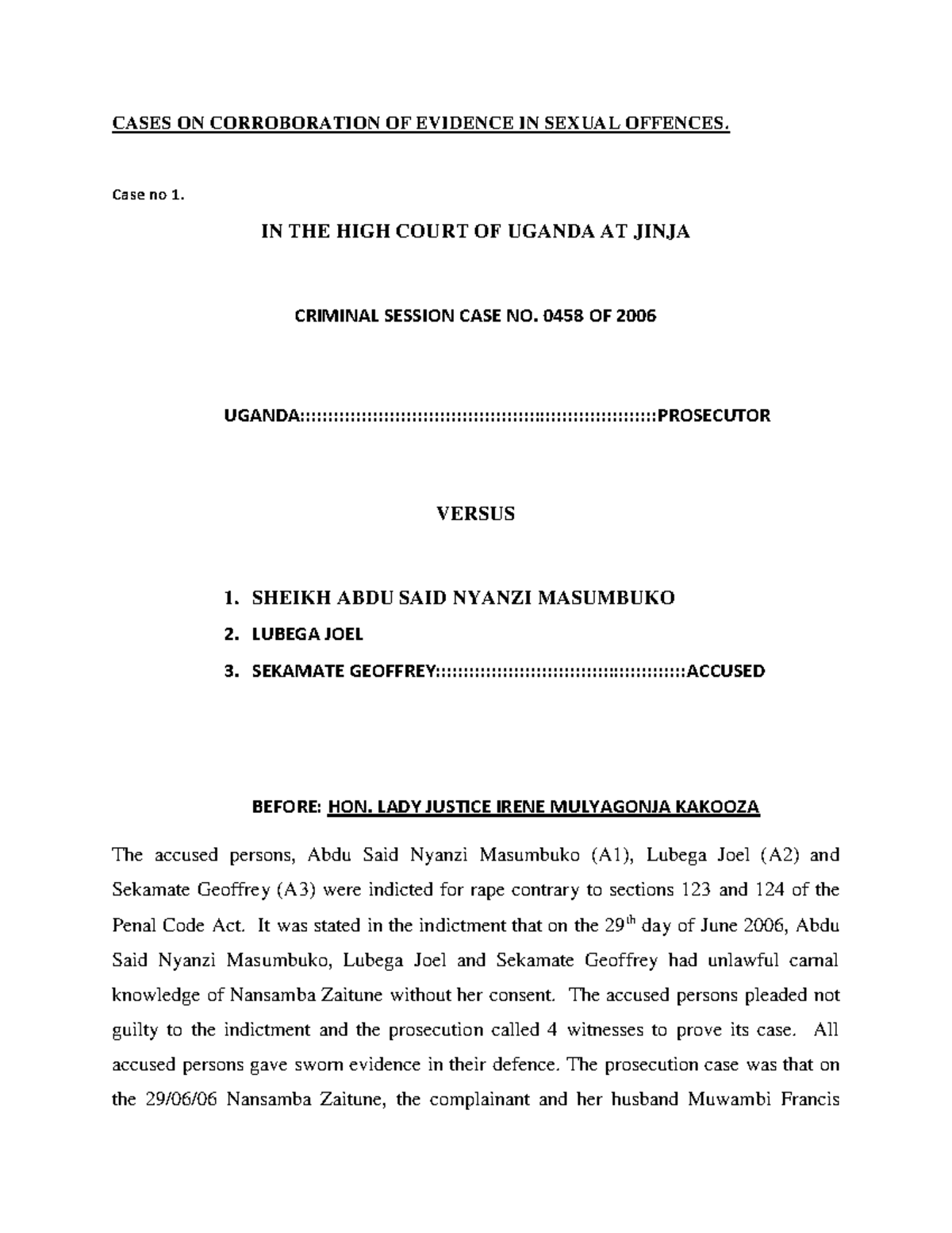 Cases on Corroboration of Evidence in Sexual Offences: An Analysis ...
