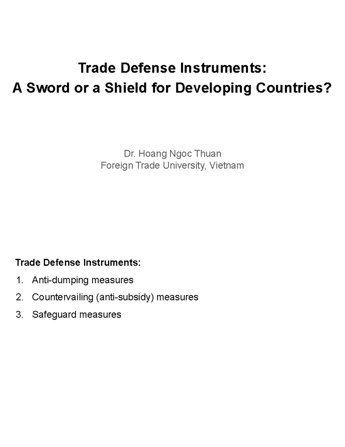 Chapter 5: Trade Defense Instruments - A Sword or Shield for Developing ...
