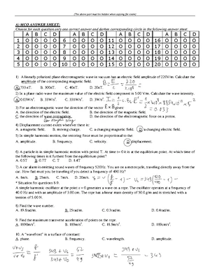 Midterm Exam 2 - PHYS 101: MCQ Answer Sheet and Related Questions - Studocu