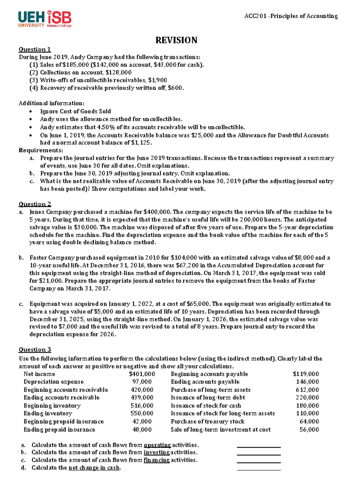 Revision ACC201 - Final Exam Questions on Accounting Transactions - Studocu