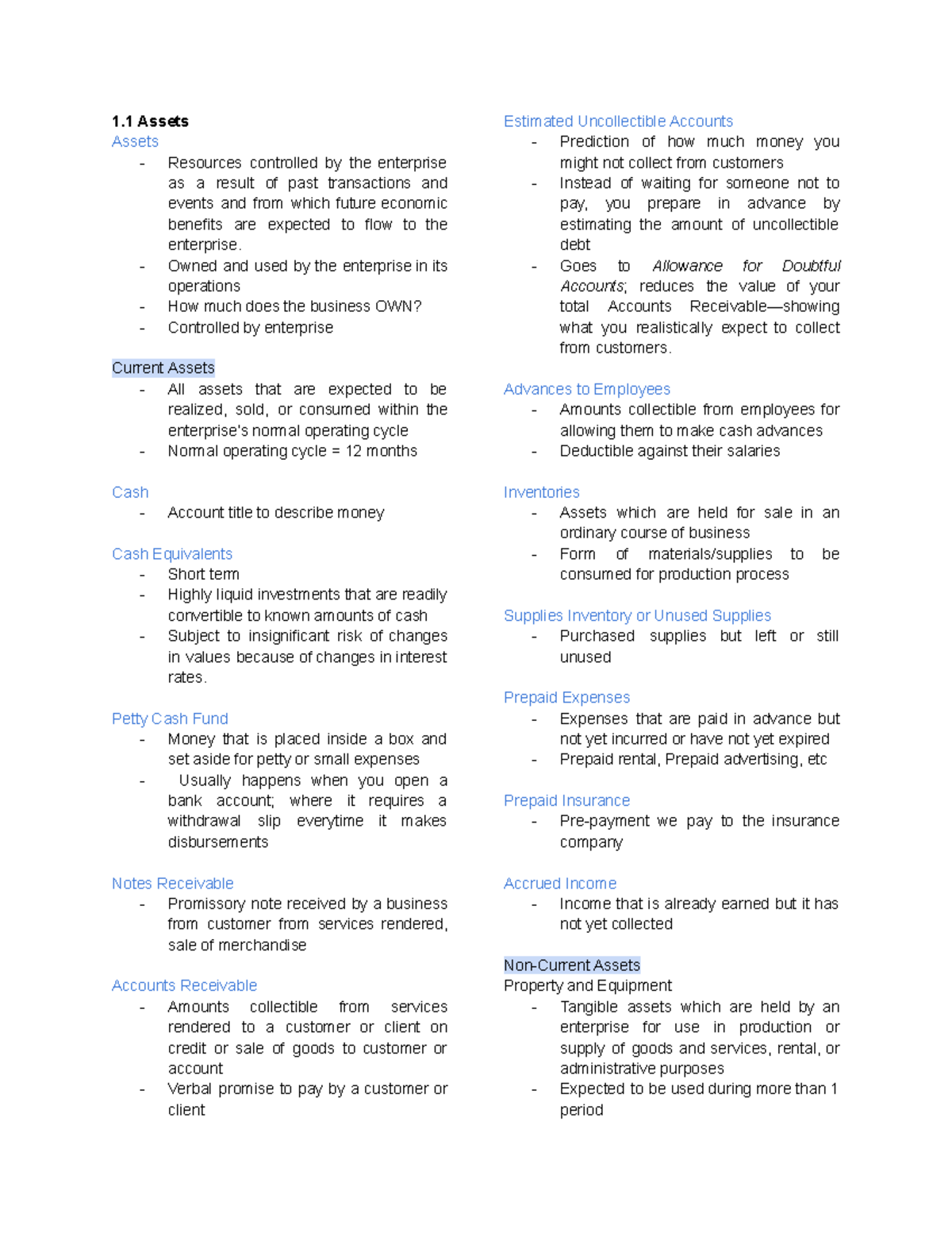 1.1 Assets and Liabilities Overview for ACC 101: Key Account Titles ...