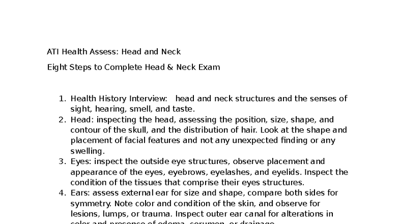 ATI Health Assess: Comprehensive Head and Neck Exam Guide - Studocu
