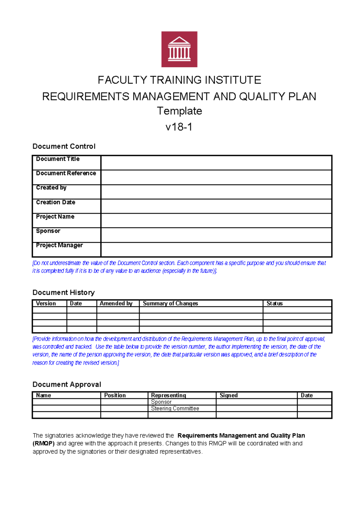 Requirements Management and Quality Plan (RMQP) Template v18-1.1 - Studocu