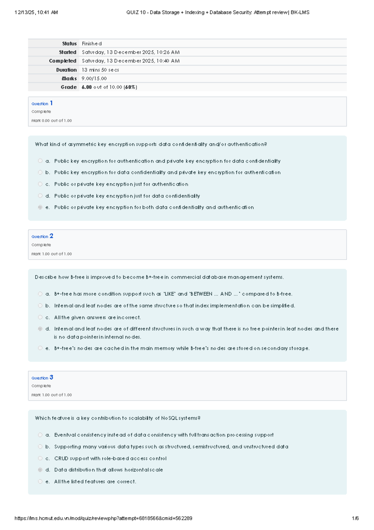 QUIZ 10: Data Storage, Indexing & Database Security Review BK-LMS - Studocu