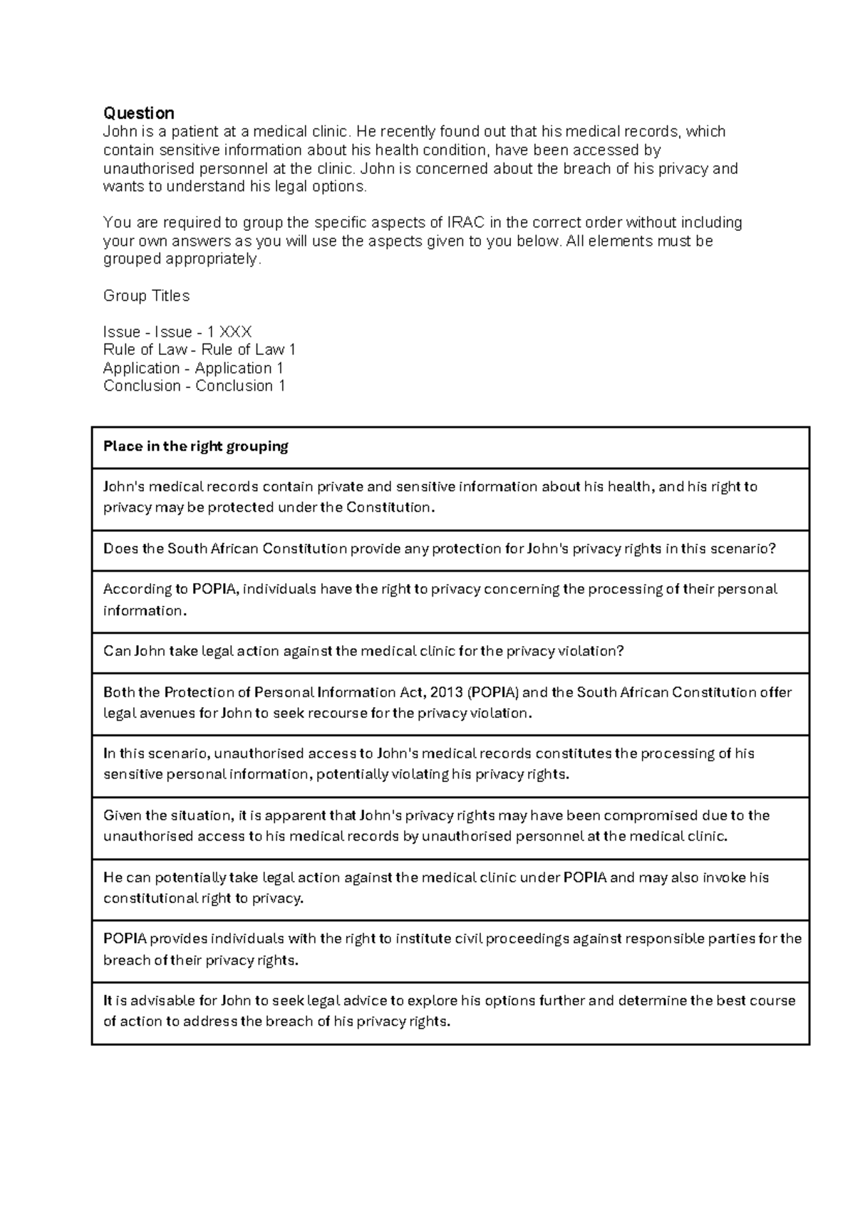 IRAC Method Essay: Privacy Rights & Legal Options (Course Code: LAW101 ...