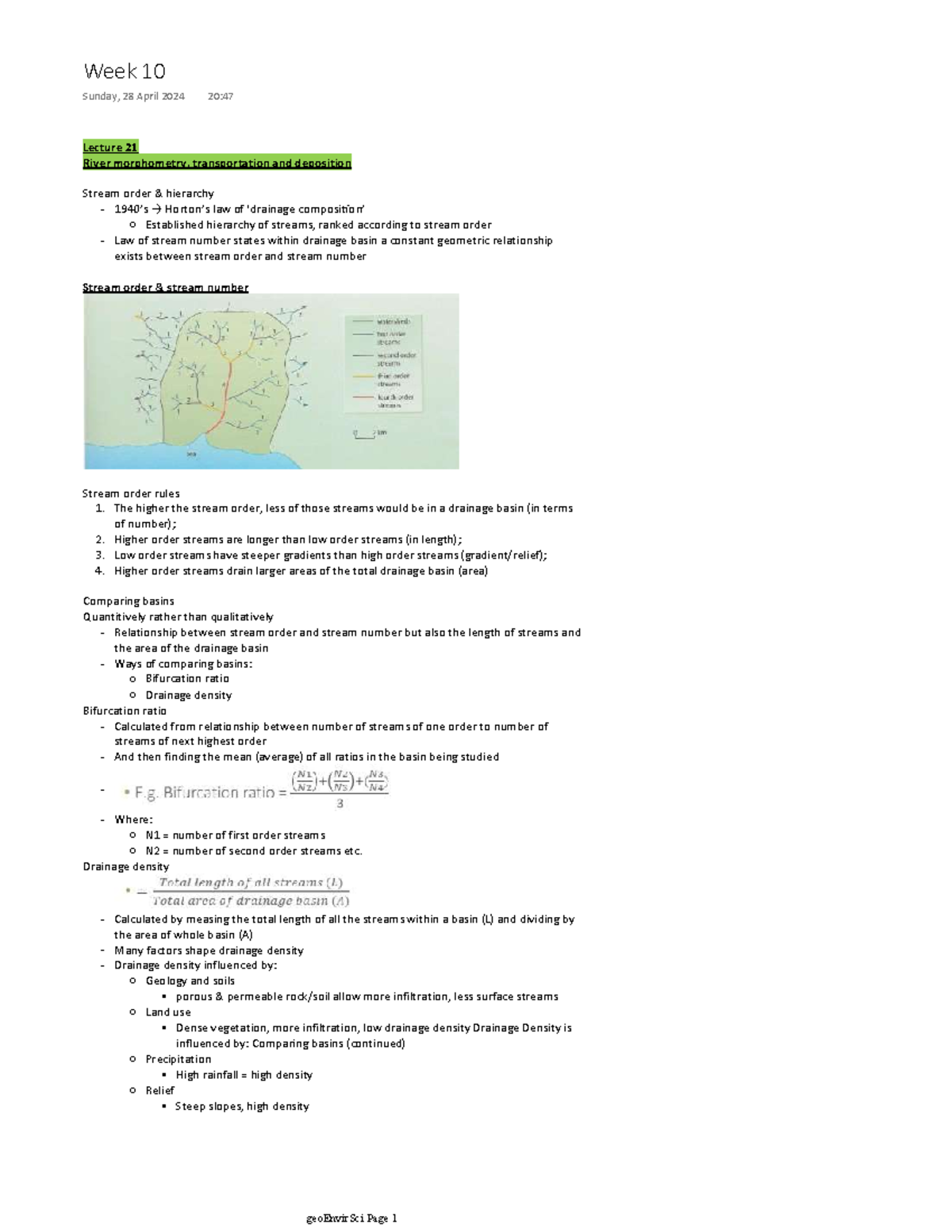 GeoEnvirSci 154: Lecture Notes on River Morphometry and Climate ...