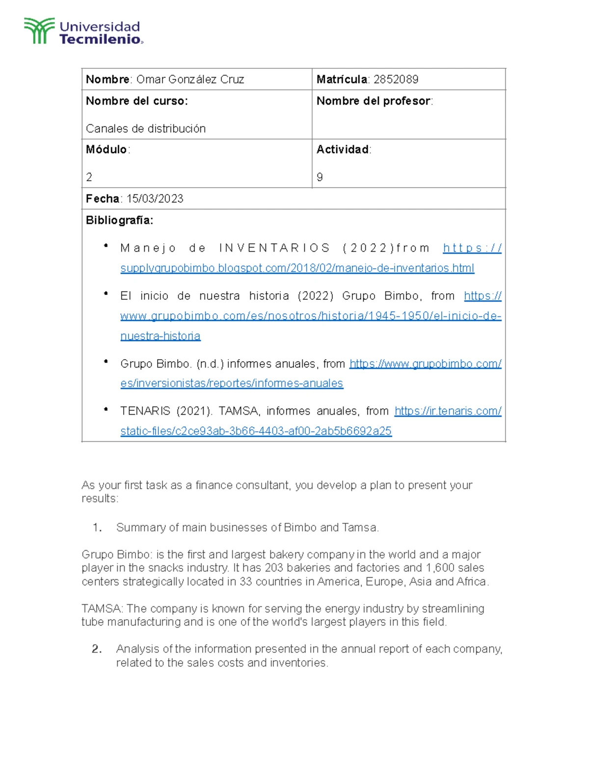 Actividad 3 Canales DE Distribucion - Profesional Nombre del curso ...