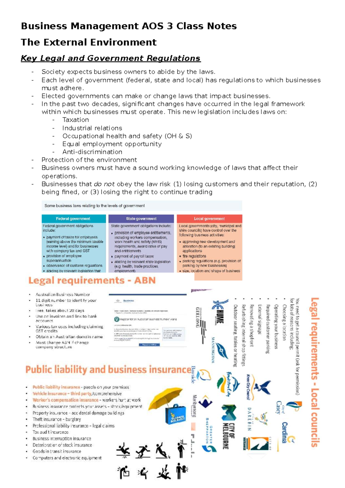 AOS 3 Business Management Class Notes: The External Environment and ...