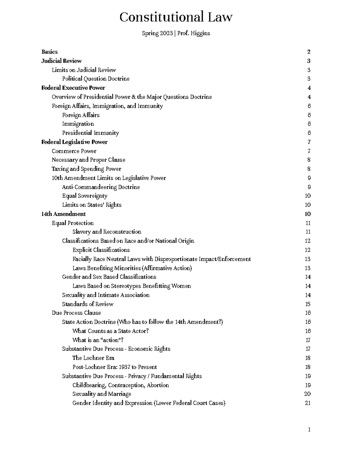 Short Outline - Notes - Constitutional Law Basics Spring 2023 | Prof ...